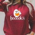 Booooks Halloween Cute Ghost Reading Library Books Raglan Sleeve Sweatshirt Heather Dust