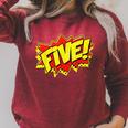 Boy Five Superhero Comic Book Hero 5th Birthday Boy 5 Years Raglan Sleeve Sweatshirt Heather Dust