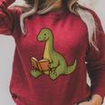 Brachiosaurus Dinosaur Reading Book Nerd Raglan Sleeve Sweatshirt Heather Dust