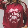 Brains And Gains Club Book Gym Lover Raglan Sleeve Sweatshirt Heather Dust Brains And Gains Club Book Gym Lover Raglan Sleeve Sweatshirt Heather Dust