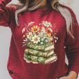 Camo Floral Books Wildflower Botanical Reading Lover Raglan Sleeve Sweatshirt Heather Dust