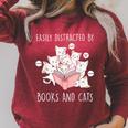 Cat & Book Lover Easily Distracted By Cats And Books For Men Women Kids Raglan Sleeve Sweatshirt Heather Dust