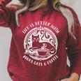 Cat Book And Coffee Make Life Beautiful Cat Mum Raglan Sleeve Sweatshirt Heather Dust