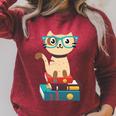 Cat Book Reader Nerd Raglan Sleeve Sweatshirt Heather Dust