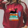 Cat And Books Retro Midcentury Mid Century Aesthetic Raglan Sleeve Sweatshirt Heather Dust