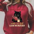 Cat Books And Tea Make Me Feel Less Murdery Quote Raglan Sleeve Sweatshirt Heather Dust