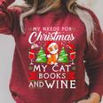 Cat Books Wine Lover Cute Cat Christmas Men Women Raglan Sleeve Sweatshirt Heather Dust