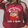 Cat Tshirt Easily Distracted By Cats And Books Cat For Men Women Raglan Sleeve Sweatshirt Heather Dust