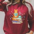 Cat Reading Book Lover Coffee Books Teacher Librarian Cat Raglan Sleeve Sweatshirt Heather Dust