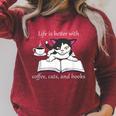 Cat Reads a Book Reading Coffee Raglan Sleeve Sweatshirt Heather Dust