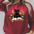 Cat Shirts For Women Book Lover Shirt Cute Cat And Book Premium Tri-Blend Raglan Sleeve Sweatshirt Heather Dust