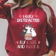 Cat Simply Distracted By Cats And Books Raglan Sleeve Sweatshirt Heather Dust