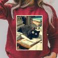Cat Teacher Student School Last Day Books First 100th Day Raglan Sleeve Sweatshirt Heather Dust