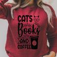 Cats Books And Coffee Kitty Cat Lover Raglan Sleeve Sweatshirt Heather Dust