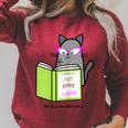 Cats And Books Happiness Cartoon Cat Pun For Women Raglan Sleeve Sweatshirt Heather Dust