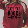 Cats Tea Books Naps Cat Lover Raglan Sleeve Sweatshirt Heather Dust