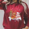 Christmas Tree Snowman Reindeer Book Stack Librarian Raglan Sleeve Sweatshirt Heather Dust