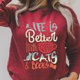 Coffee Cats And Books Cute Kitty Reading Raglan Sleeve Sweatshirt Heather Dust