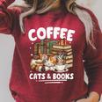 Coffee Cats And Books Cats And Reading Lovers Raglan Sleeve Sweatshirt Heather Dust
