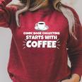 Comic Book Collecting Starts With Coffee Funny Raglan Sleeve Sweatshirt Heather Dust