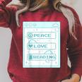 Computer Geek Peace Love Reading Cool Book Lover Bookworm Raglan Sleeve Sweatshirt Heather Dust