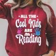 All The Cool Kids Are Reading Book Vintage Retro Sunset Raglan Sleeve Sweatshirt Heather Dust