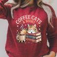 Cozy Reading Cat Coffee And Books Lover Artwork Raglan Sleeve Sweatshirt Heather Dust