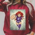 The Crimson Crescent 90s Retro Comic Book Superheroine Art Raglan Sleeve Sweatshirt Heather Dust