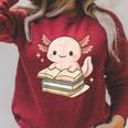Cute Axolotl Reading Books Shirt Kawaii Axolotl Lover Raglan Sleeve Sweatshirt Heather Dust