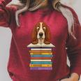 Cute Basset Hound Dog Reading On Pile Of Books Raglan Sleeve Sweatshirt Heather Dust