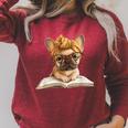 Cute Bulldog Reading Dog Book Lover Animal Graphic French Raglan Sleeve Sweatshirt Heather Dust