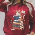 Cute Cat Reading Books With Tea Raglan Sleeve Sweatshirt Heather Dust