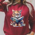 Cute Cat Wearing Glasses Reading a Book Raglan Sleeve Sweatshirt Heather Dust Cute Cat Wearing Glasses Reading a Book Raglan Sleeve Sweatshirt Heather Dust