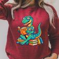 Cute Dinosaur Tales T Rex Reading Books Lover Raglan Sleeve Sweatshirt Heather Dust