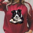Cute Dog Border Collie Reading Book Raglan Sleeve Sweatshirt Heather Dust
