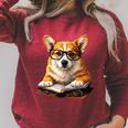 Cute Dog Corgi Reading Book Raglan Sleeve Sweatshirt Heather Dust