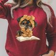 Cute Dog Reading Book Bandana Pup Reader Raglan Sleeve Sweatshirt Heather Dust