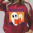Cute Ghost Book Reading Halloween Teacher Puns Booooks Men Women Kids Raglan Sleeve Sweatshirt Heather Dust