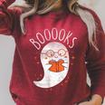 Cute Ghost Book Reading Halloween Teacher Top Raglan Sleeve Sweatshirt Heather Dust
