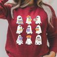 Cute Ghost Reading Books Teacher Halloween Reading Men Women Kids Raglan Sleeve Sweatshirt Heather Dust