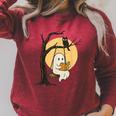 Cute Ghost Reading Halloween Book Lovers Librarians Teachers Raglan Sleeve Sweatshirt Heather Dust