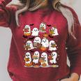 Cute Ghosts Reading Books Smart Book Lover Halloween Raglan Sleeve Sweatshirt Heather Dust