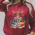 Cute Highland Cow With Book Floral Bookworm Librarian Book Raglan Sleeve Sweatshirt Heather Dust