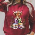 Cute Highland Cow Library Bookworm Librarian Books Reading Raglan Sleeve Sweatshirt Heather Dust