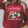 Cute It's a Good Day To Read a Book Cat Bookworm Raglan Sleeve Sweatshirt Heather Dust