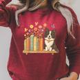 Cute Kawaii Border Collie Dog Books Flowers Raglan Sleeve Sweatshirt Heather Dust Cute Kawaii Border Collie Dog Books Flowers Raglan Sleeve Sweatshirt Heather Dust