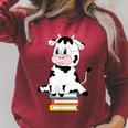 Cute Kawaii Cow Book Reading Bookworm Boys Girls Kids Raglan Sleeve Sweatshirt Heather Dust
