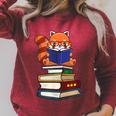 Cute Kawaii Kids Reading Books Glasses Red Panda Lover Raglan Sleeve Sweatshirt Heather Dust