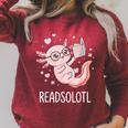 Cute Kawaii Readsolotl Axolotl Reading Book Pun Raglan Sleeve Sweatshirt Heather Dust