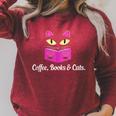 Cute Kitty Face Coffee Books & Cats Raglan Sleeve Sweatshirt Heather Dust